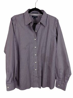 Lands’ End Purple Gingham Button Down Shirt 20W No Iron Oxford Preppy Classic